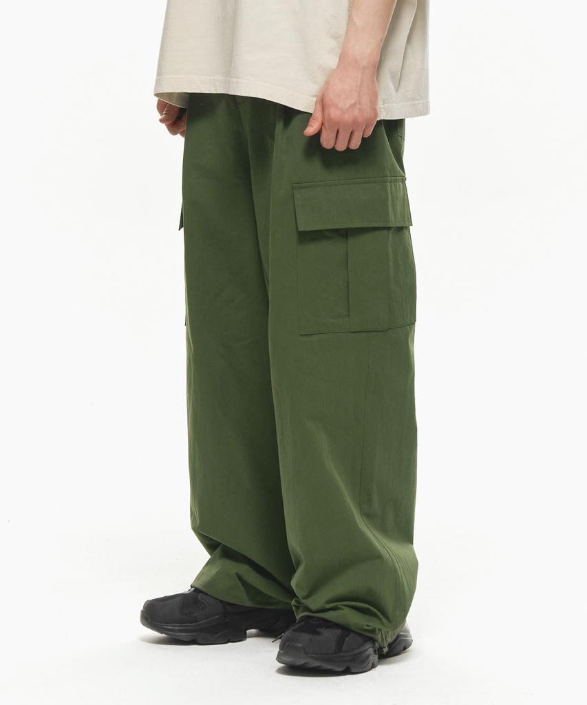 MOZMOZ Back Elastic Cargo Drawstring Cotton Pants Khaki