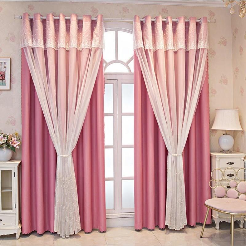 Современный пасторальный стиль, двойная интегрированная кружевная вышитая марлевая занавеска, затеняющая теплоизоляционная занавеска