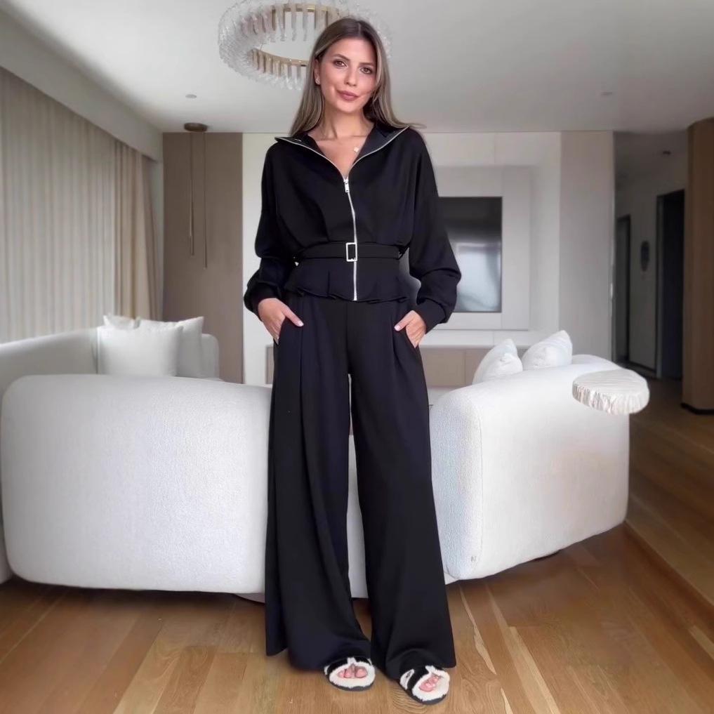 Женский костюм из топа с длинным рукавом и брюк с высокой талией, Осень 2025