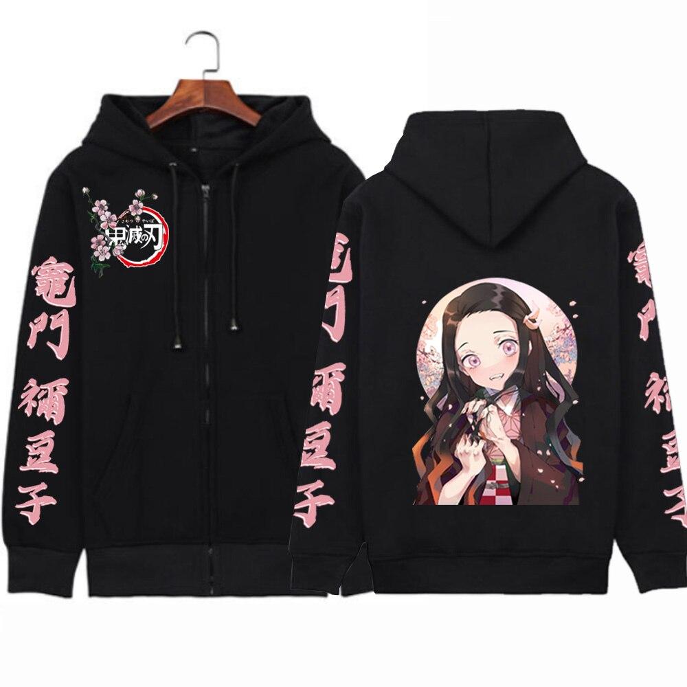 Горячая аниме Demon Slayer Kimetsu No Yaiba Забавные толстовки с капюшоном Kamado Nezuko на молнии пальто с принтом Модная женская повседневная куртка Толстовка
