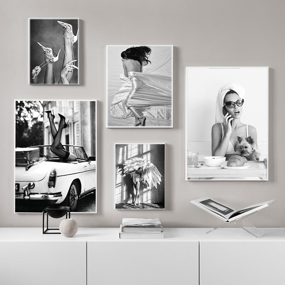 Модный Парижский брендовый постер с принтом звезды, собаки, автобуса, автомобиля, настенная живопись на холсте, черно-белая скандинавская картина для гостиной, домашний декор