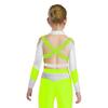 Girls Long Sleeve Rhinestone Color Block Crop Top Cross Back Cutout Gymnastics Top