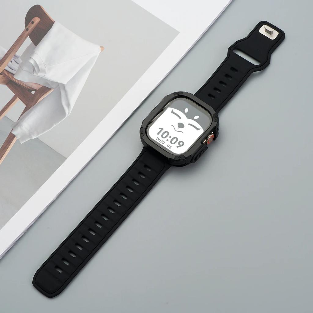 Ремешок+Чехол для Apple Watch 49мм 44 45 46ММ TPU+PC Защитный Бампер Силиконовый Ремешок для Iwatch Серии 10 9 8 7 6 5 4 Se Ultra 1 2