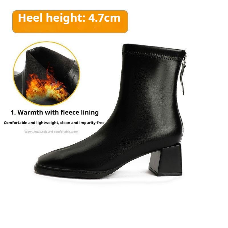 Французские женские ботильоны на высоком каблуке, модные ботинки на толстом каблуке, из мягкой кожи, весенне-осенние одинарные ботинки, ботинки с квадратным носком