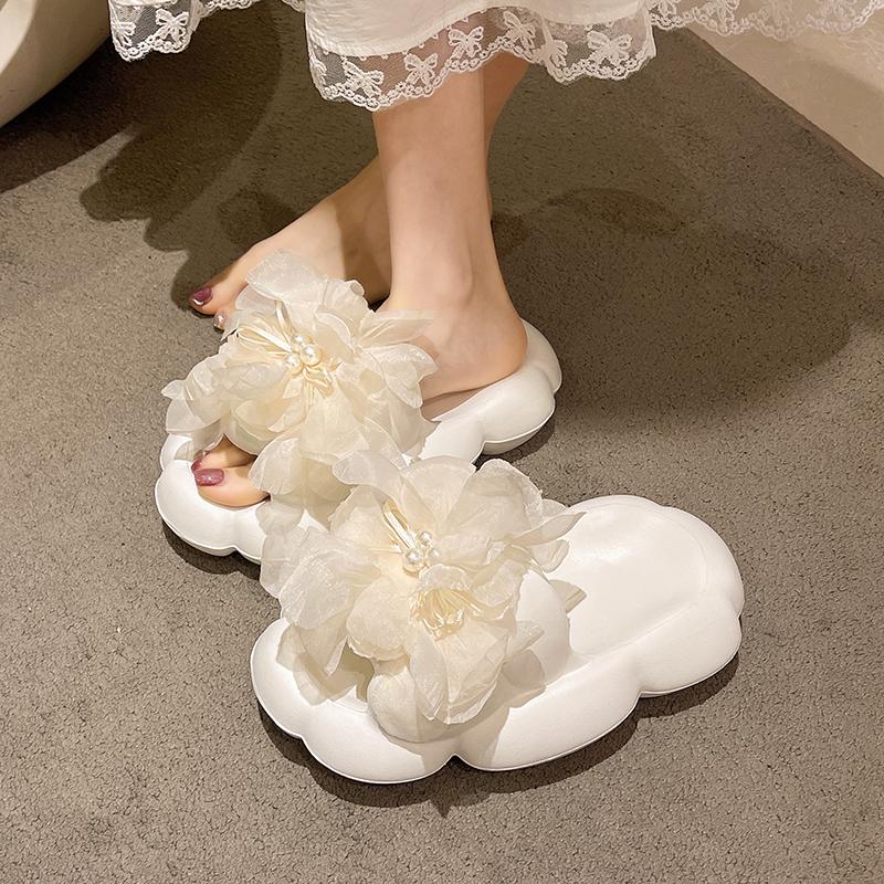 Женские балетки с жемчугом, модные, с круглым носком, открытым носком, мягкой подошвой, противоскользящие и износостойкие, на среднем каблуке, шлепанцы