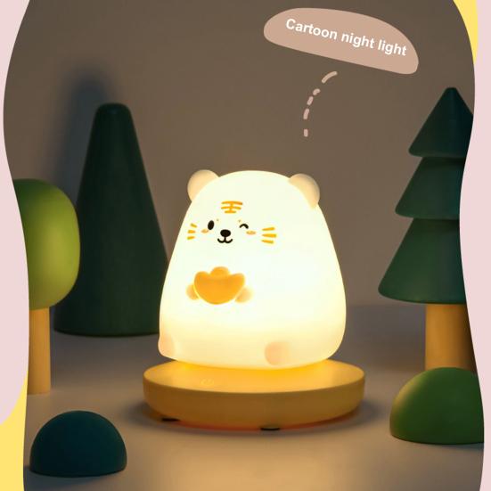 Ночник с мультяшными животными, мягкое мерцающее освещение, без затемнения, перезаряжаемый ночник, прикроватный светильник, украшение