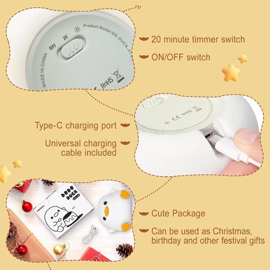 Duck Lamp, Cute Pea Duck Night Light, Dimmable Ducky Night Lamp, Kids Sleep, Rechargeable Bedside Touch Silicone Lamp, Unique Dorm Decor Gift Toy