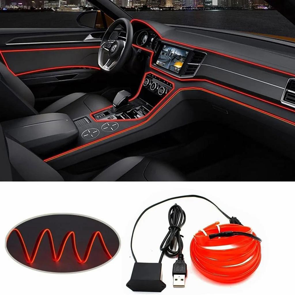 5M Atmosphere Lamp EL Cold Light Line With USB DIY Decorative Dash Board Console Auto LED Ambient Light Car Interior Accessories