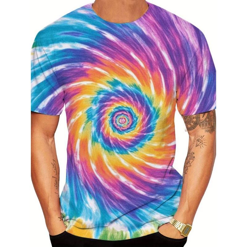 Summer Round Neck 3D Psychedelic Swirl Pattern Print Top Fashionable Casual Short Sleeved Men's T-shirts