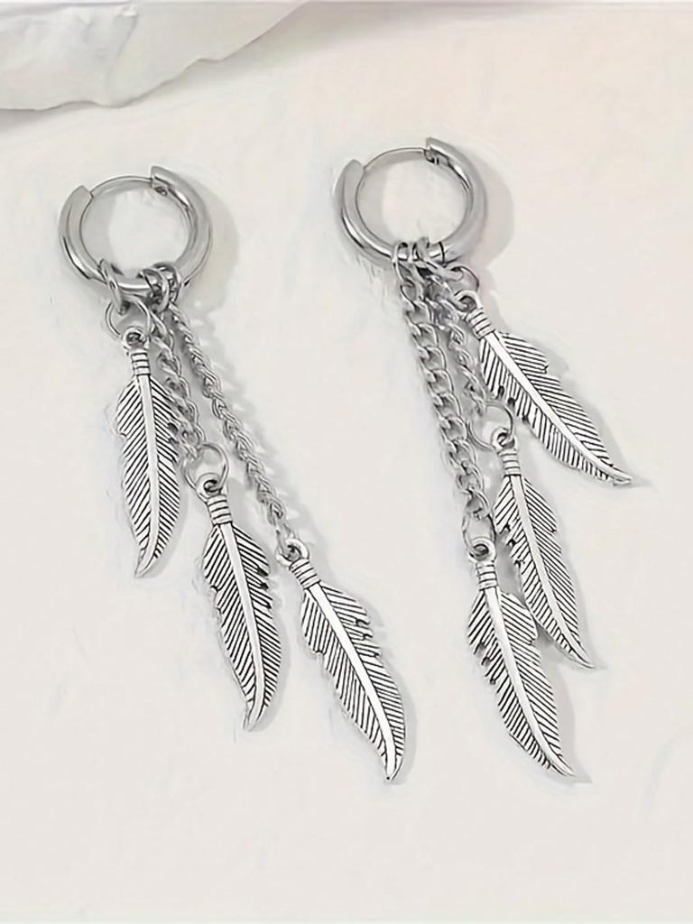Elegant Feather Drop Earrings Hypoallergenic Stainless Steel Boho Jewelry Leaf Chain Long Tassel Hoop Earring Punk Gothic Ear Perfect