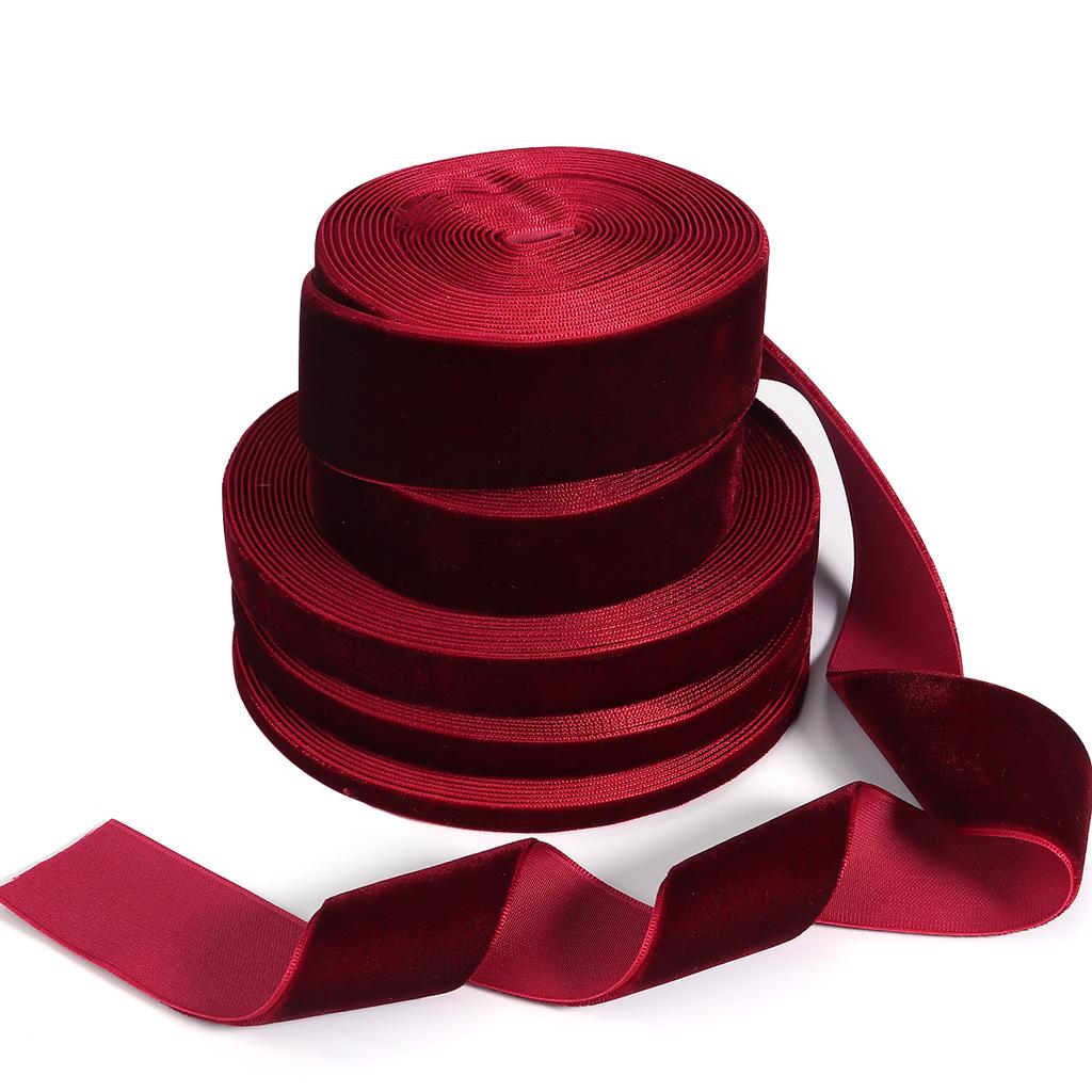 5yards/roll Velvet Ribbons Black Wine Red Color Single Face Flocking Webbing For DIY Christmas Crafts Wrapping Decoration