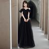 Banquet evening dress women's 1011 summer new student bar mitzvah host long one-word shoulder suspender dress skirt
