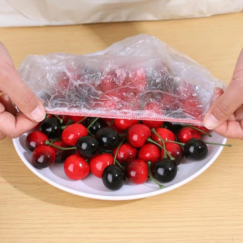 500/100 шт. Разноцветные одноразовые крышки для еды Эластичная пленка-обертка Свежая пленка Пакет Одноразовая пленка Крышка для миски Кухонный пакет для хранения
