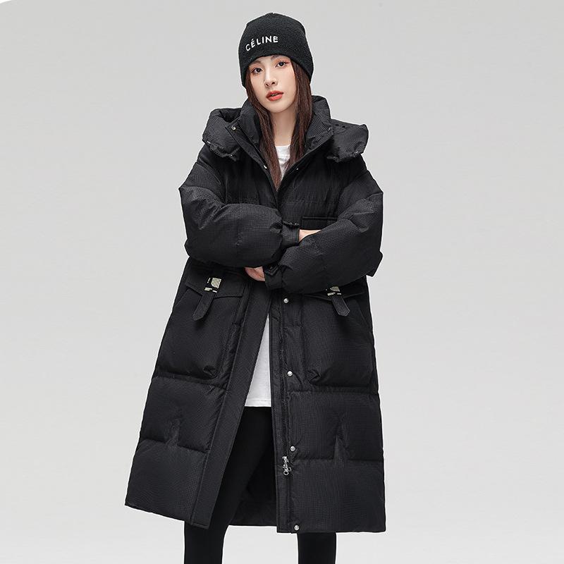 Текстурная длинная куртка-пуховик женская зимняя 2025 года, новая модная теплая белая куртка-пуховик с капюшоном до колена