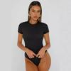 Women's Crew Neck Bodysuits Fashion Short Sleeve Tops Stretch Basic Body Suit