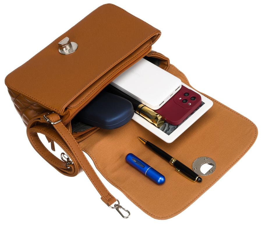 Karmelowa torebka damska crossbody ze srebrnymi okuciami - David Jones