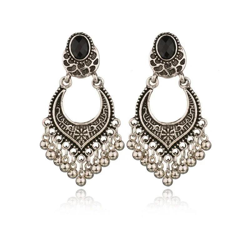 Элегантные женские модные трендовые бохо маленькие бусины кисточки старинные серьги винтажные серьги для женщин черные стразы ювелирные изделия подарки