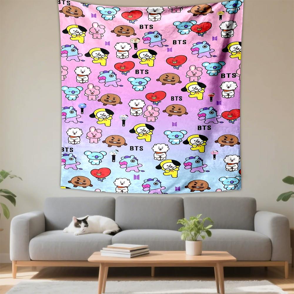 Colorful BT21 Cartoon Character Patterned tapestry for bedroom and living room home decor