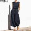 Женская мода повседневная летняя весна однотонная без рукавов с принтом О-образным вырезом и высокой талией брюки комбинезоны и комбинезоны