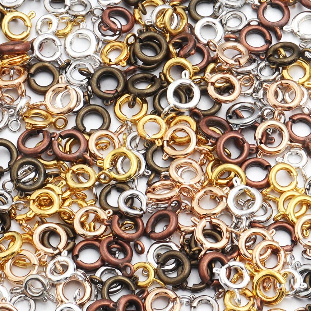 10pcs/lot Copper Round Spring Clasps Keychain Hooks Buckles End Connectors For Bracelet Necklace DIY Jewelry Making Accessories