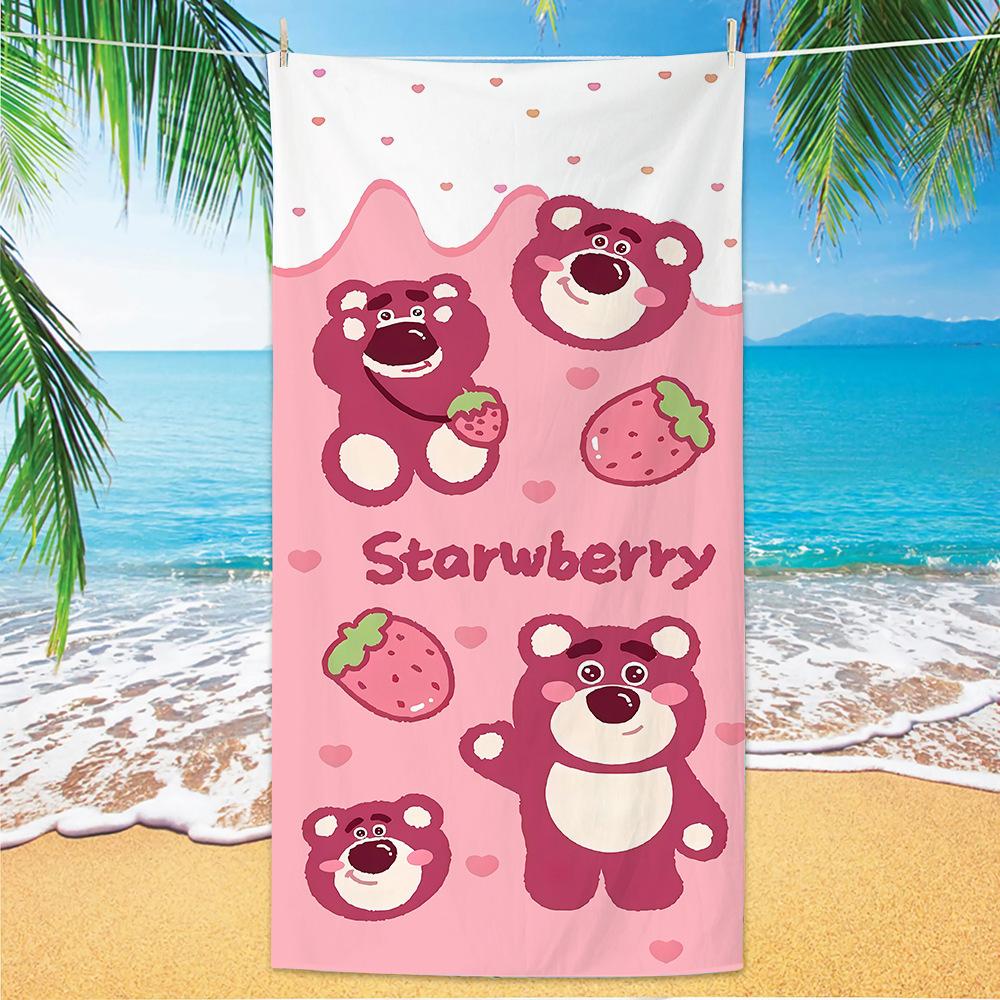 Cute Strawberry Bear Beach Towel Microfiber Printed Children'S Trumpet Cartoon Bear Beach Towel