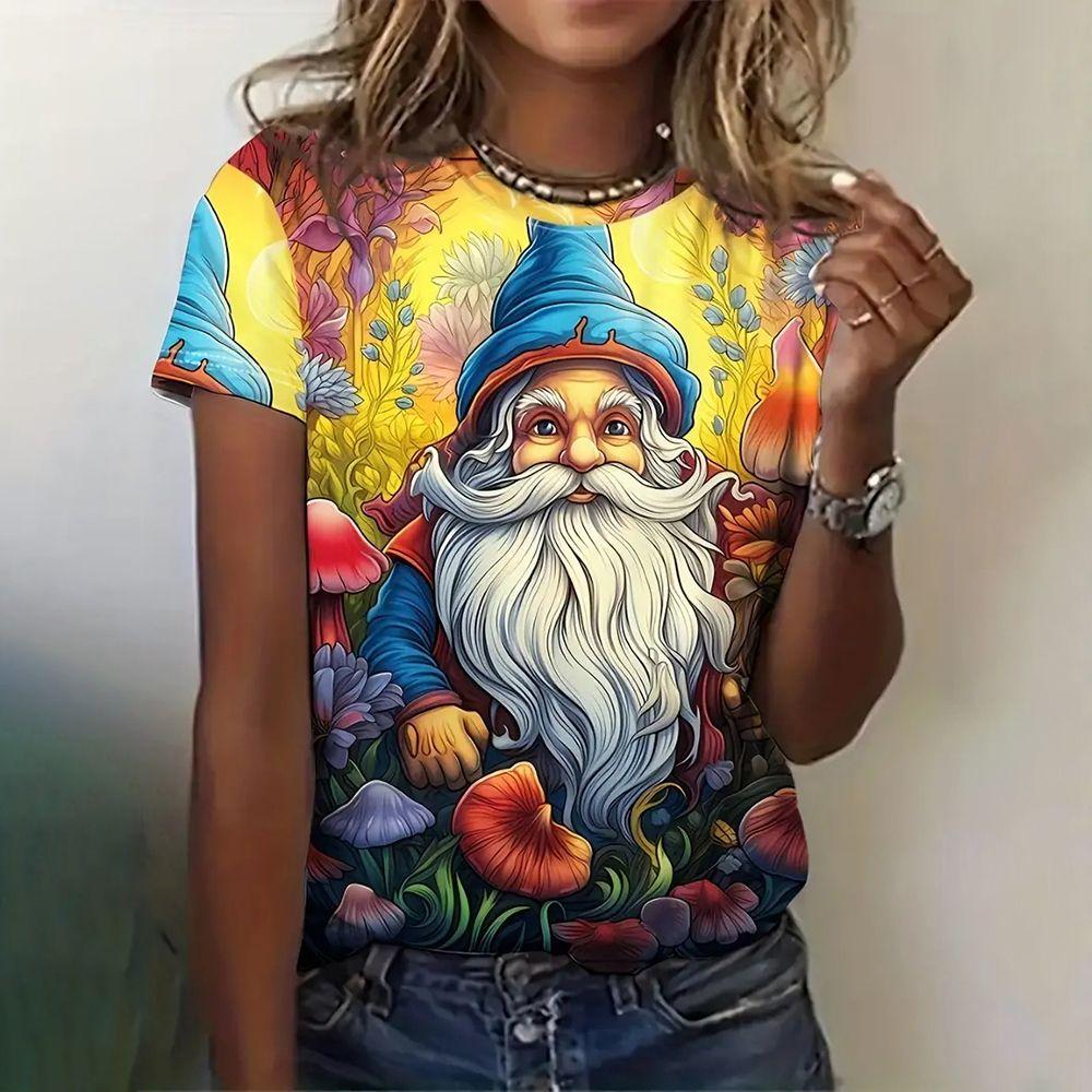 Летний топ с круглым вырезом и принтом 3D Санта-Клауса, модные повседневные женские футболки с короткими рукавами