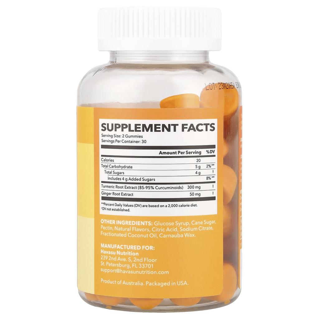 Havasu Nutrition Turmeric + Ginger Gummies, Peach, 60 Gummies