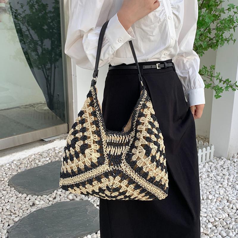Women's Woven Straw Shoulder Bag Medium Size Handbag With Handle For Beach Vacation KTY