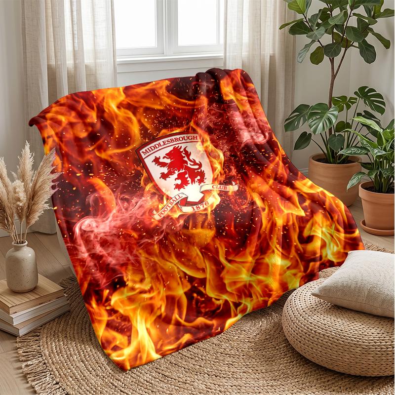 Middlesbrough Football Print Flannel Blanket, Soft Warm Lightweight Throw Blanket for Sofa Bed Camping
