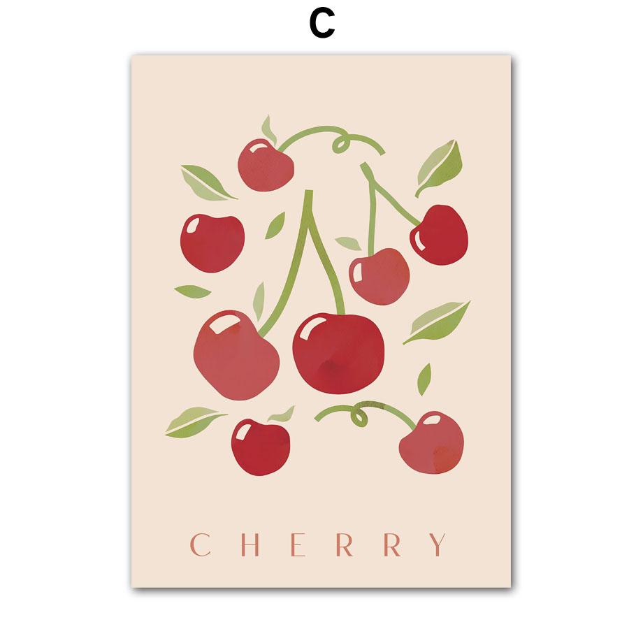 Грейпфрут Малина Вишня Банан Лимон Плакаты и принты Холст Картина Скандинавские настенные художественные картины для декора кухни