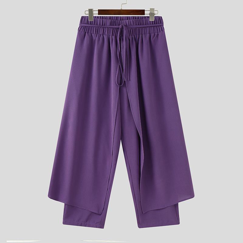 INCERUN Мужские эластичные талии, однотонные, повседневные, свободные, длинные брюки