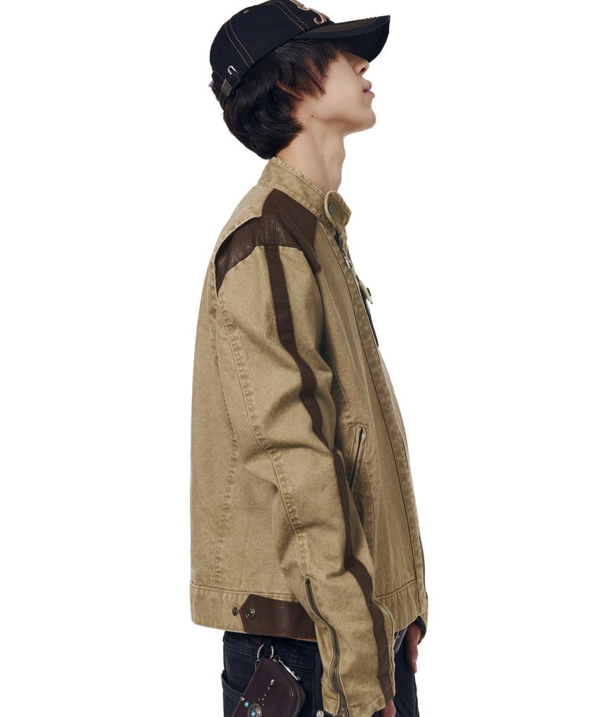 AAKAM Slant Leather Patch Jacket (Beige)