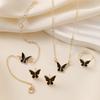 5 Pieces Gold Color Lady Enamel Butterfly Pendant Fashion Accessories Simple Necklace Bracelet Ring Earrings Party Zircon Set