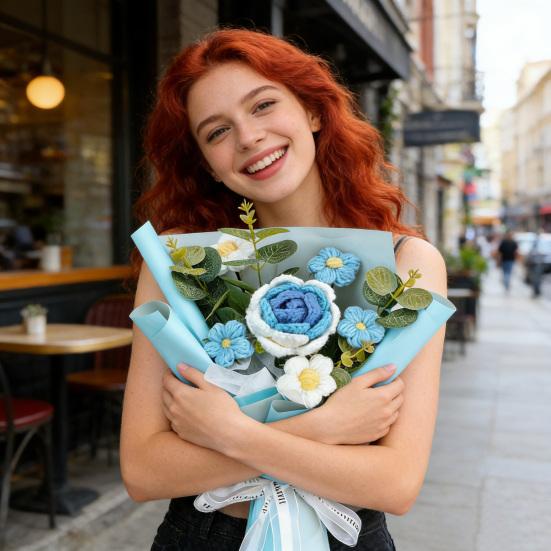 Искусственные цветы ручной работы из хлопковой пряжи вечный цветок вязаный крючком букет день рождения мама жена любовница выпускной домашний декор