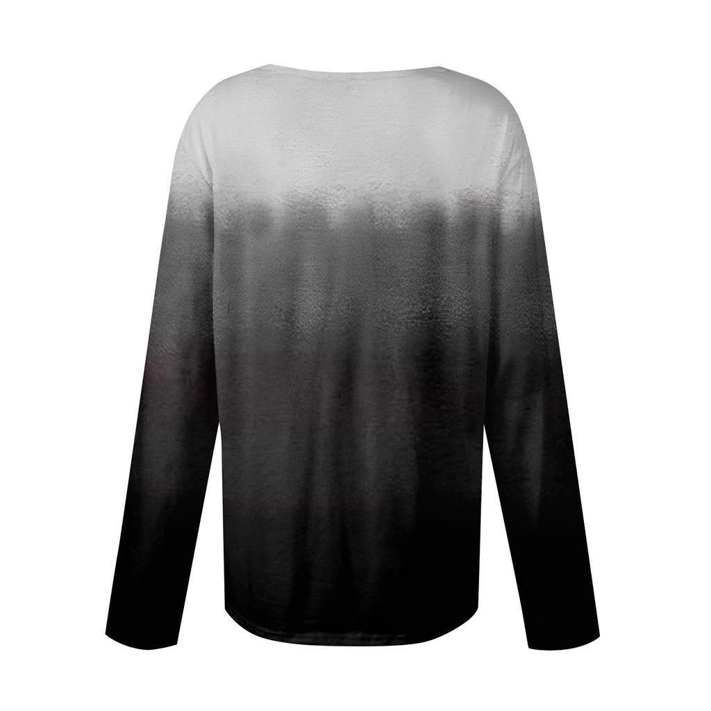 Women's Casual Fashion Print Long Sleeve Lapel V Neck Button Pullover Top