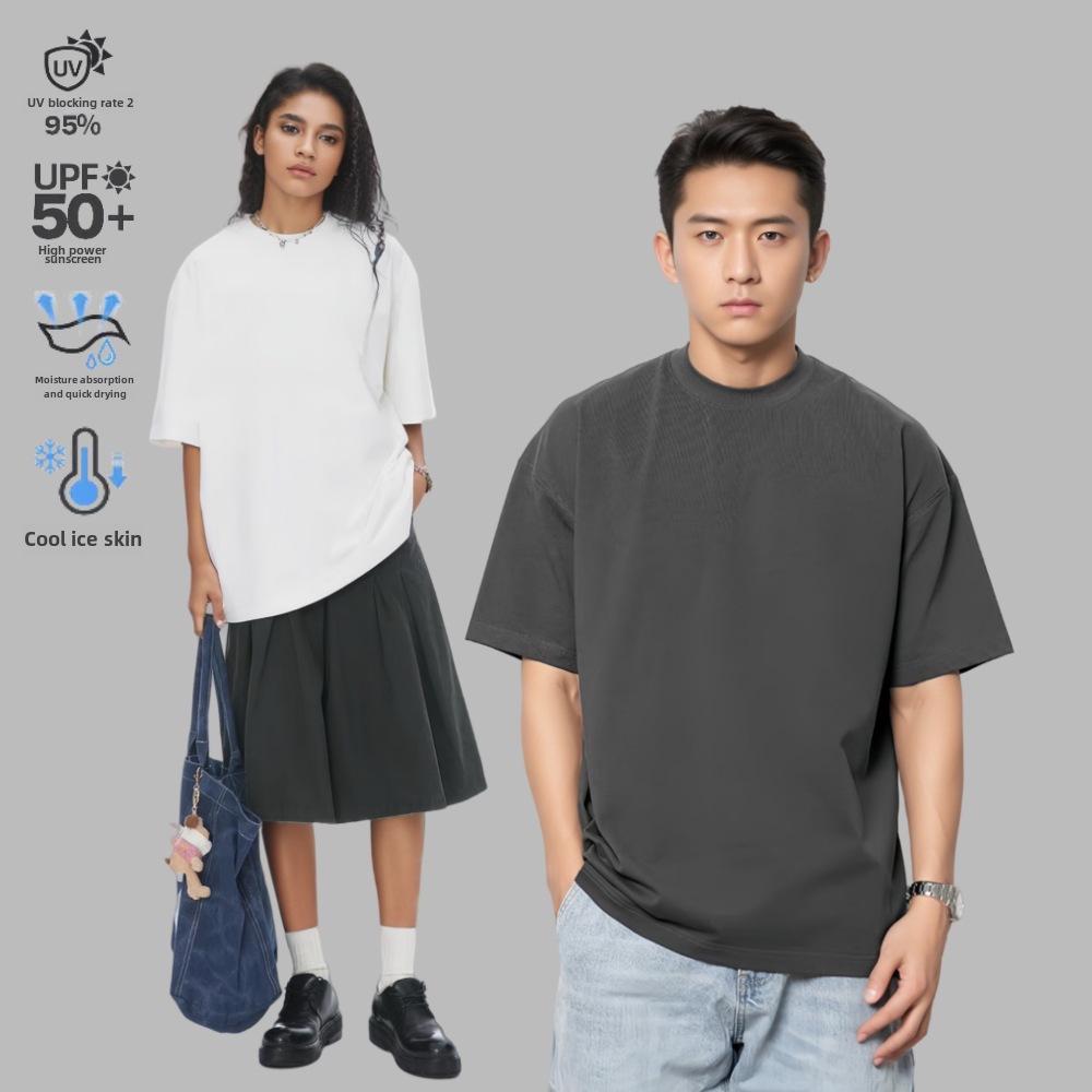 60 Silky Cool Solona 250g Heavy Short Sleeve Мужская свободная однотонная солнцезащитная футболка