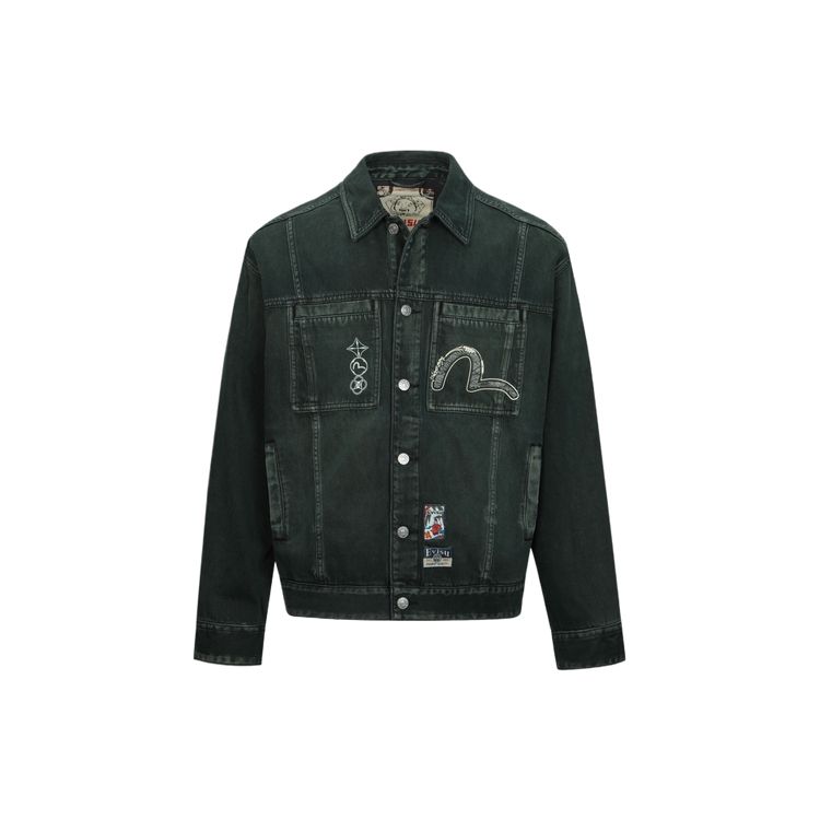Джинсовая куртка Evisu с вышивкой Бога Удачи Мужские куртки 2ESHTM4DJ1001LFDN