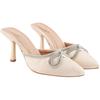 Shoetopia Женские Золотые Элегантные Бежевые Атласные Мюли на Каблуке с Хрустальным Бантом Остроконечный Носок Вьетнамки Вечерние Со Стразами Для Вечеринки