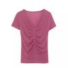 New Summer Style Versatile V-neck Pleated Mesh Slim Fit and Slim Hot Diamond Mesh Short-sleeved T-shirt Top for Women