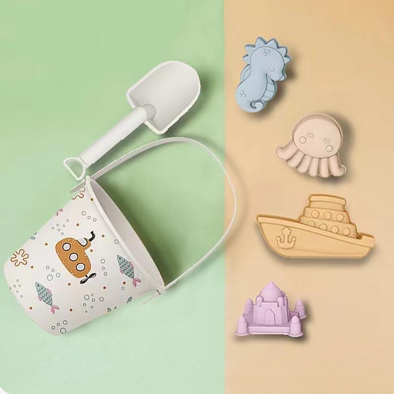 6pcs/Set Beach Playthings Eco-Friendly BPA-Free Food-Grade Silicone - Fun Play Summer Outdoor Playthings ideal for Children featuring Bucket and 4