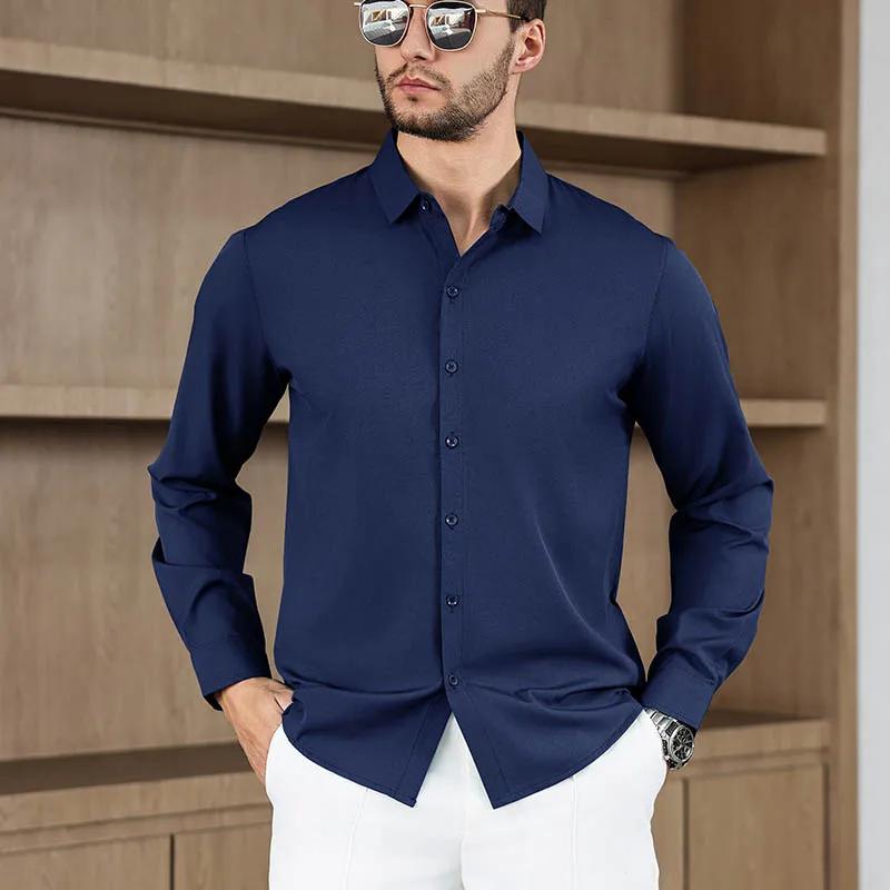 Новая мужская рубашка business casual с длинным рукавом, однотонная, устойчивая к складкам, не мнется, удобная, для любого сезона, универсальный топ