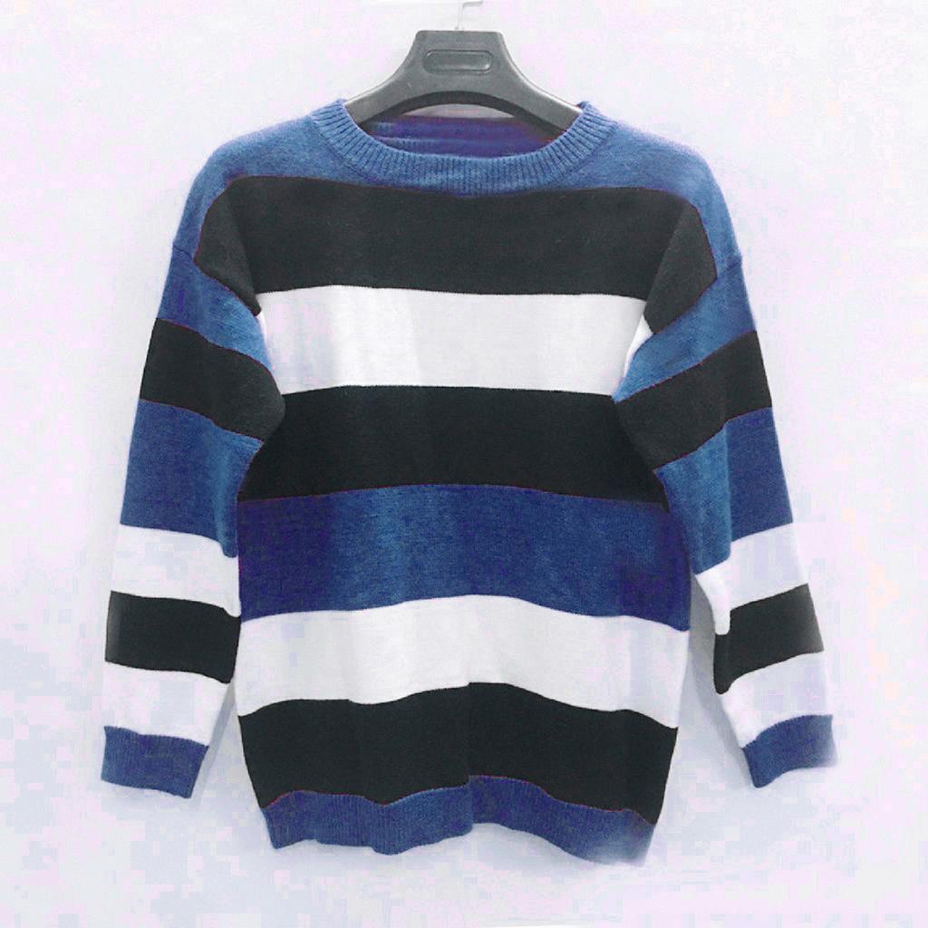 Fashion Women Long Sleeve Striped Print Casual Knitted Loose Sweater Top