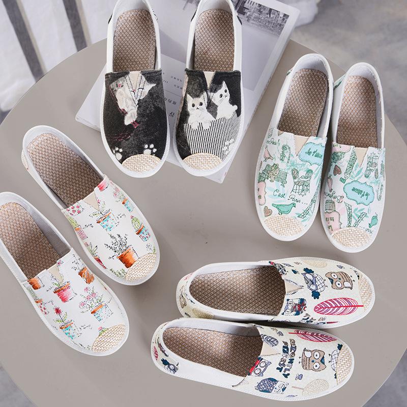 New Print Women Sneakers Slip On Light Mesh Summer Shoes Summer Breathable Flat Shoes Women's Single Shoes Flat Lazy Fisherman