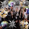 12 PCS Large Disco Style Balloons Silver Gold 4D Ball Balloon Metallic Disco Balloons  Home Indoor