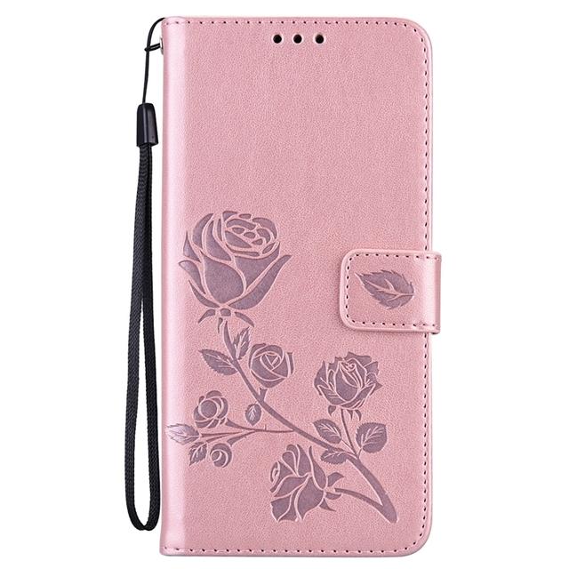 Rose Leather Flip Cover for Samsung Galaxy iPhone Honor Card Slots Phone Wallet Case for Huawei Xiaomi Redmi