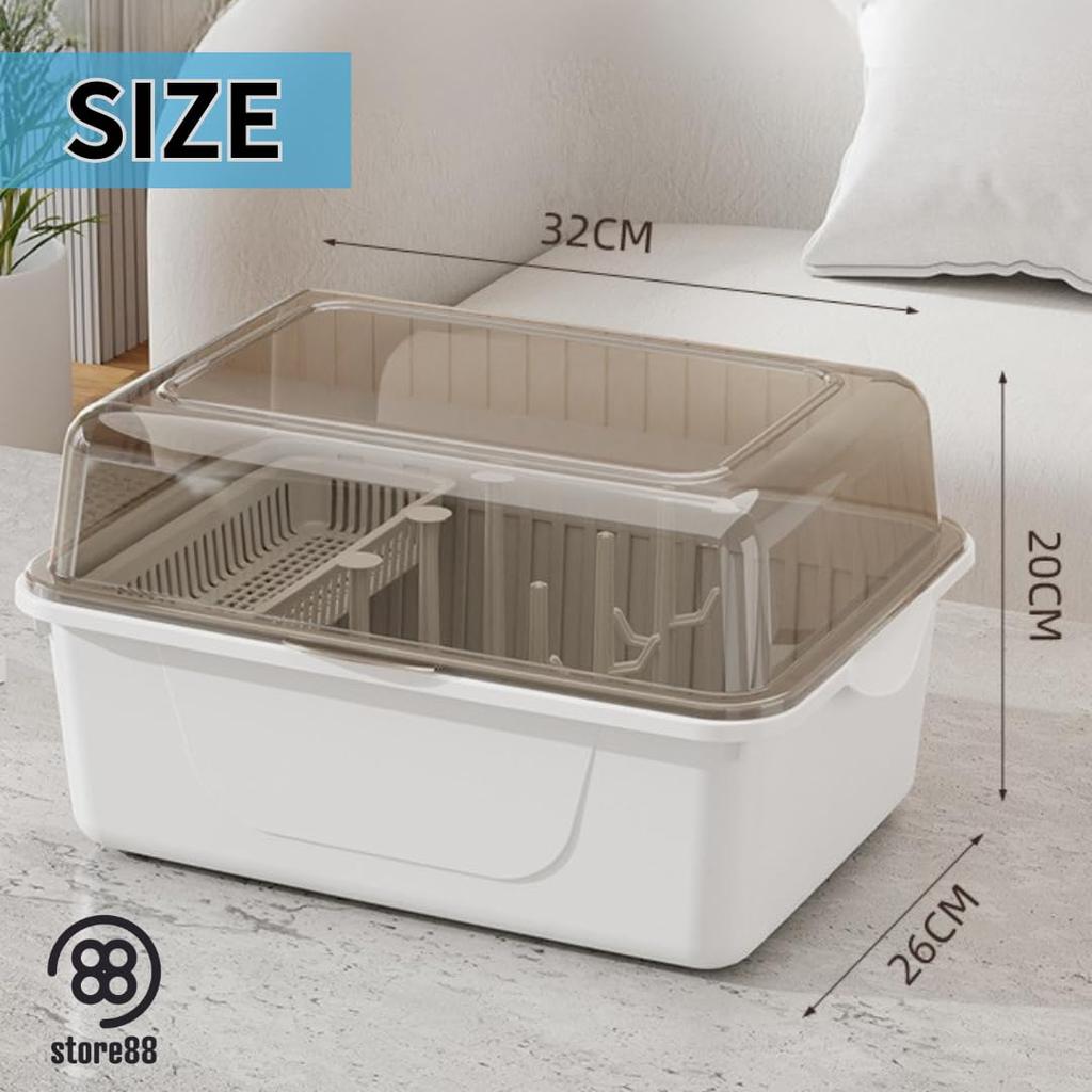 Store88 Baby Bottle Drying Stand, Drainer, Storage Case, Rack, with Lid, Hygienic Storage, Large Capacity (Brown)