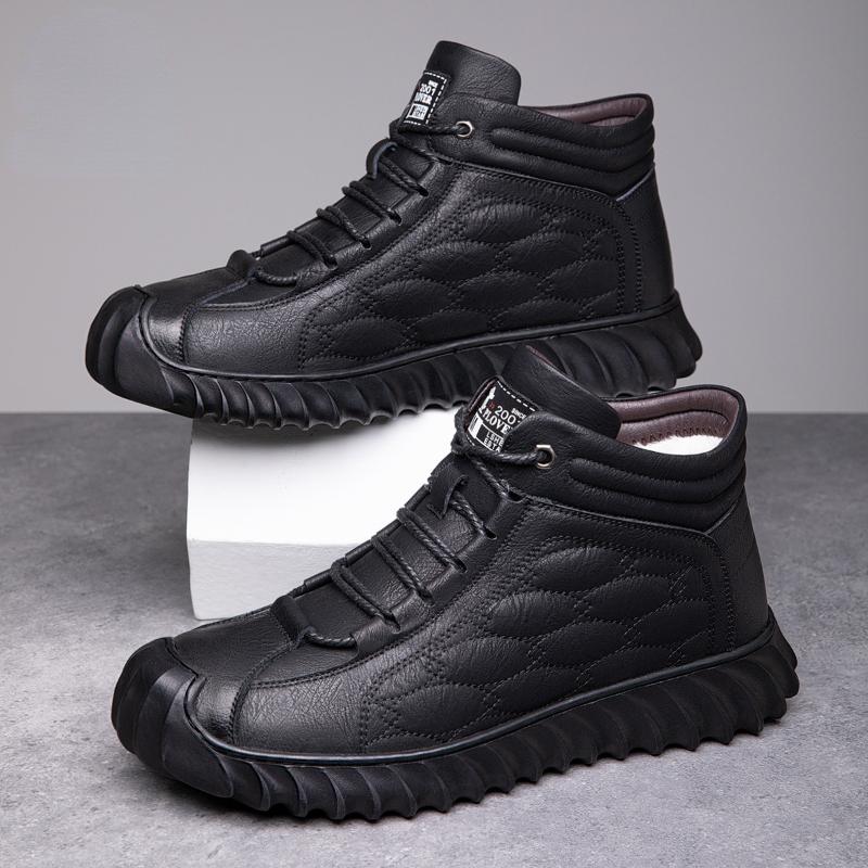 Мужская зимняя обувь, модные флисовые теплые кожаные ботинки, роскошные дизайнерские повседневные спортивные удобные ботильоны, обувь