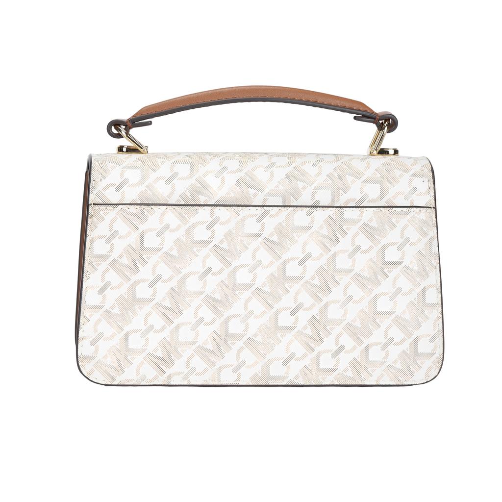 Michael Kors MK Delancey Сумка через плечо на ремне с принтом логотипа и замком, холст и кожа, маленькая женская сумка, бежевая 32T4GD8C5B099