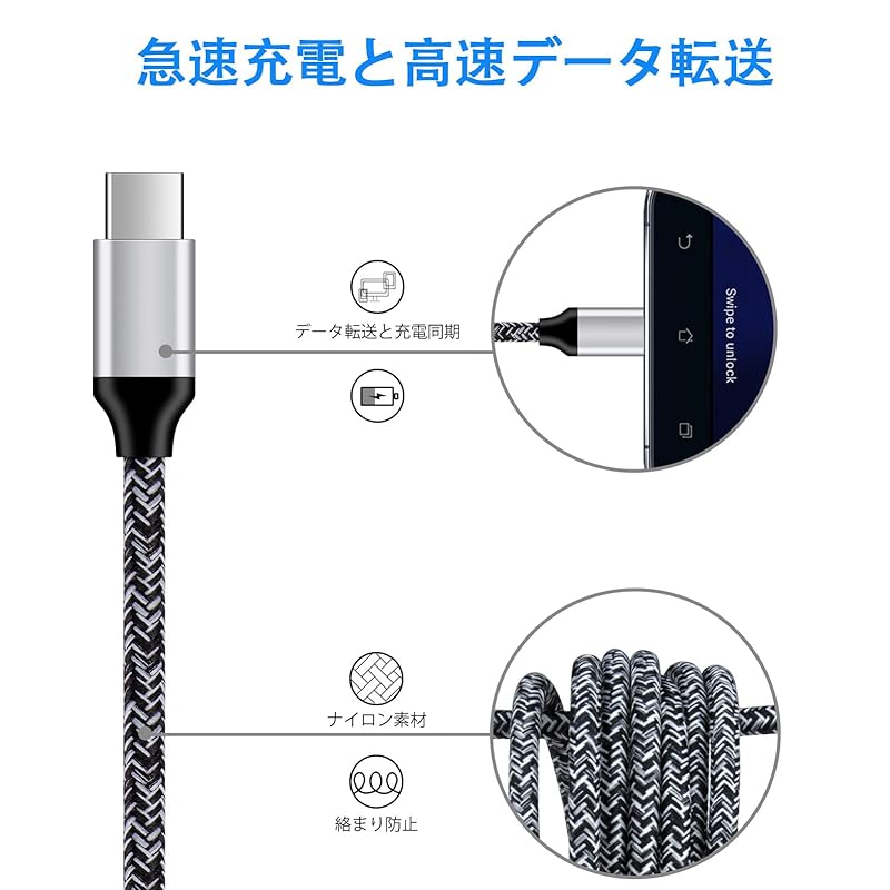 USB Type C Cable iPhone 16 15 Charging Cable Type C 0.5M QC3.0 Fast Charging Short Type C USB2.0 High Speed Data Transfer Nylon Knitting High