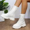 2025 Boots Women Autumn Winter PU Leather White Ankle Boots Motorcycle Female Chunky Heels Platform Boots